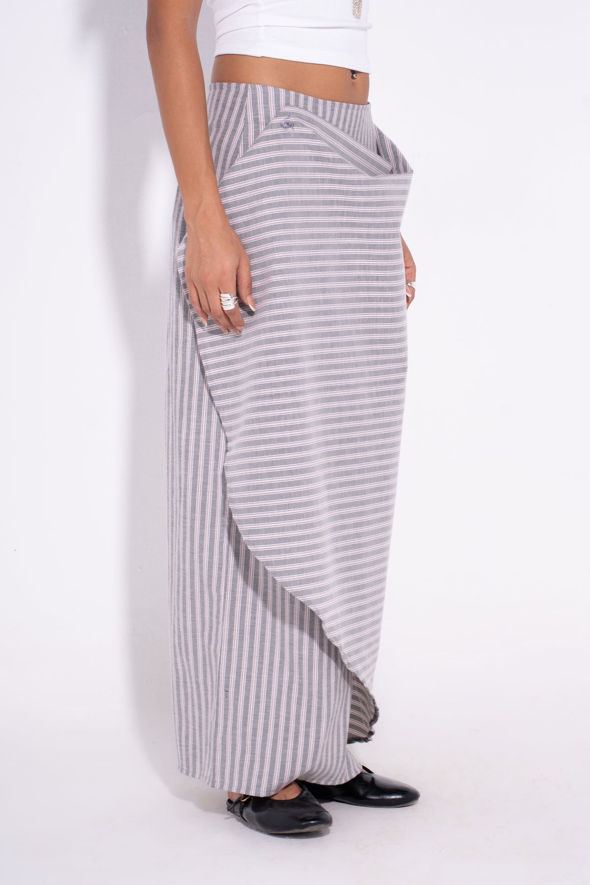 Twist Striped Skirt - Grey