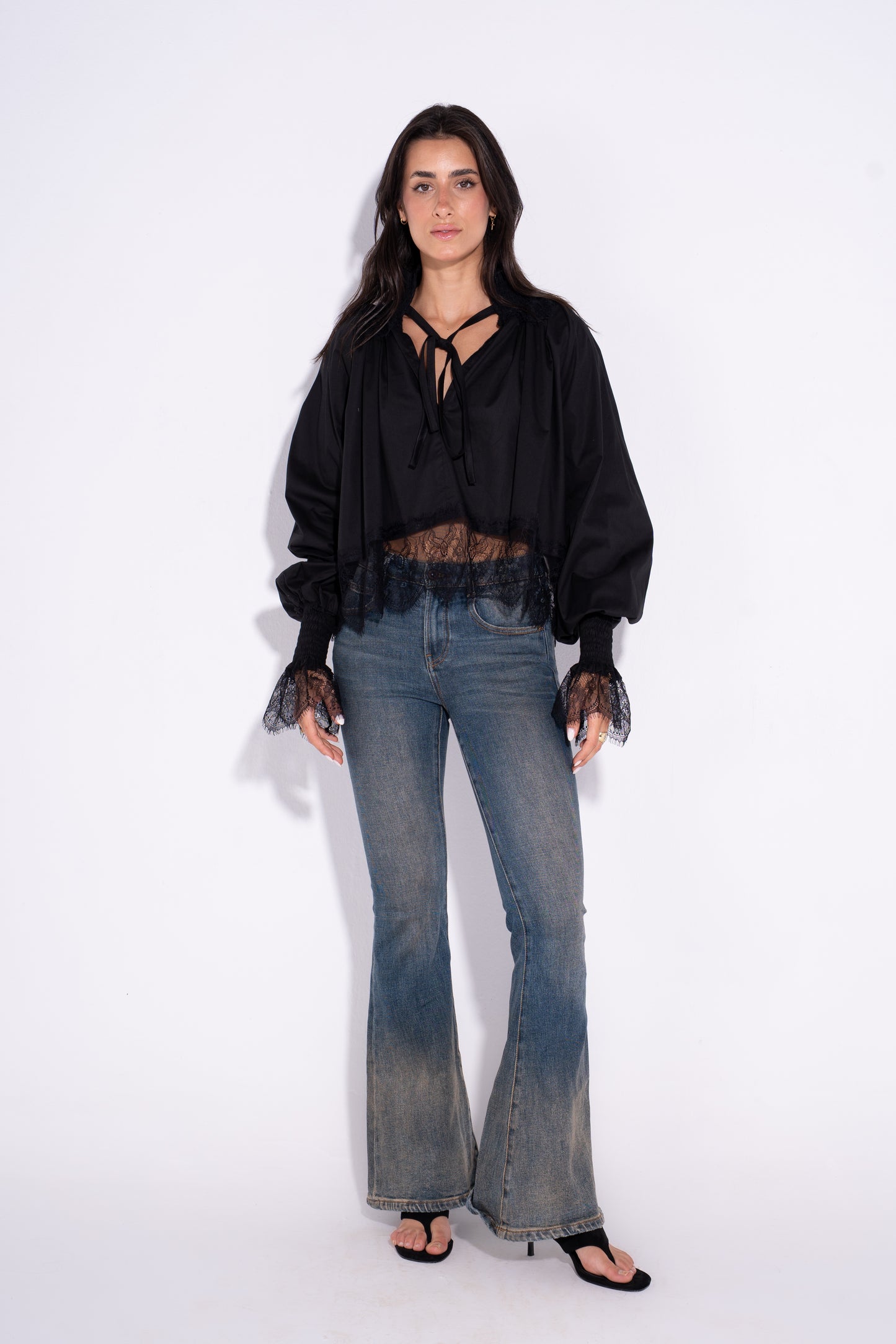The Lace Up Blouse- Black