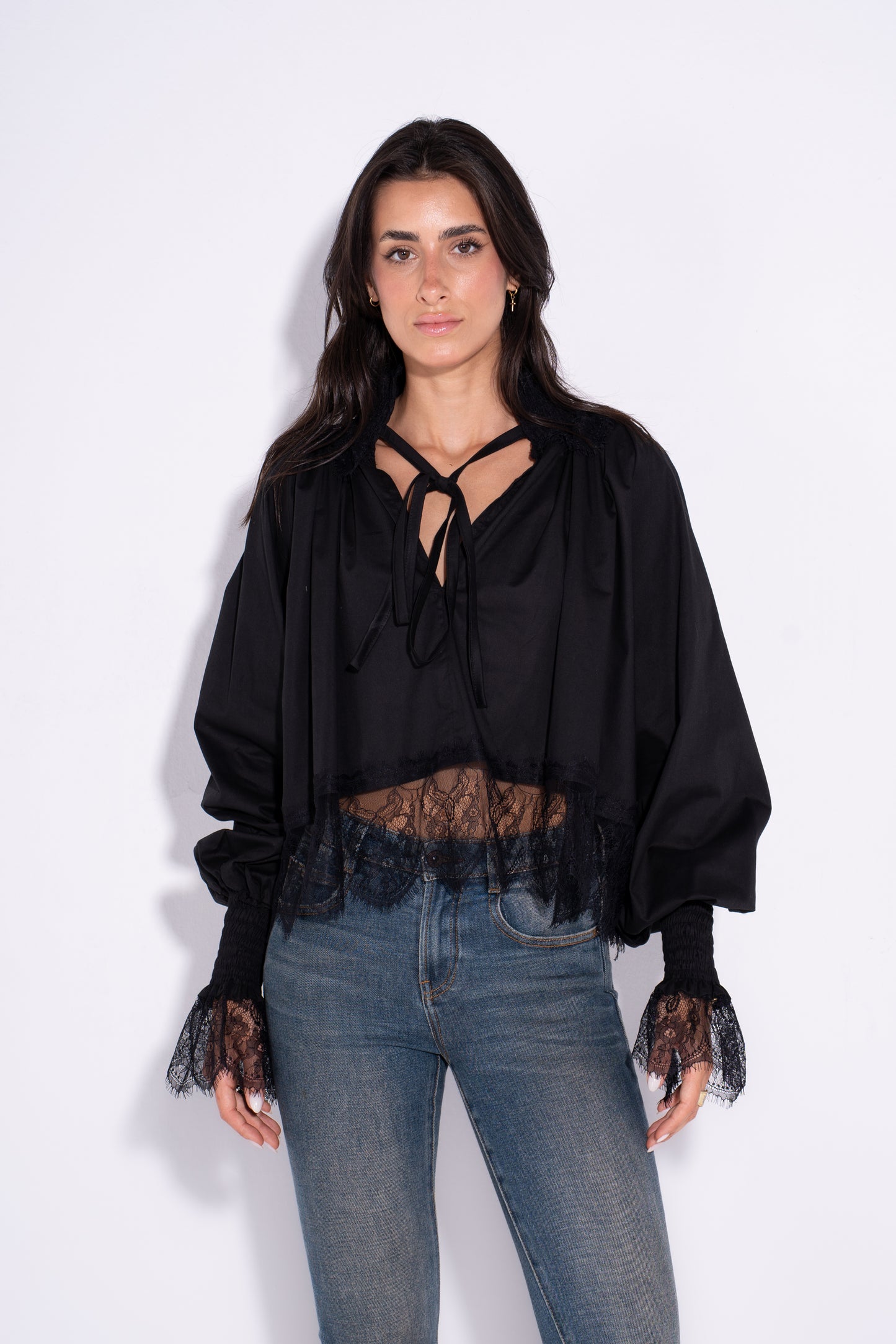 The Lace Up Blouse- Black