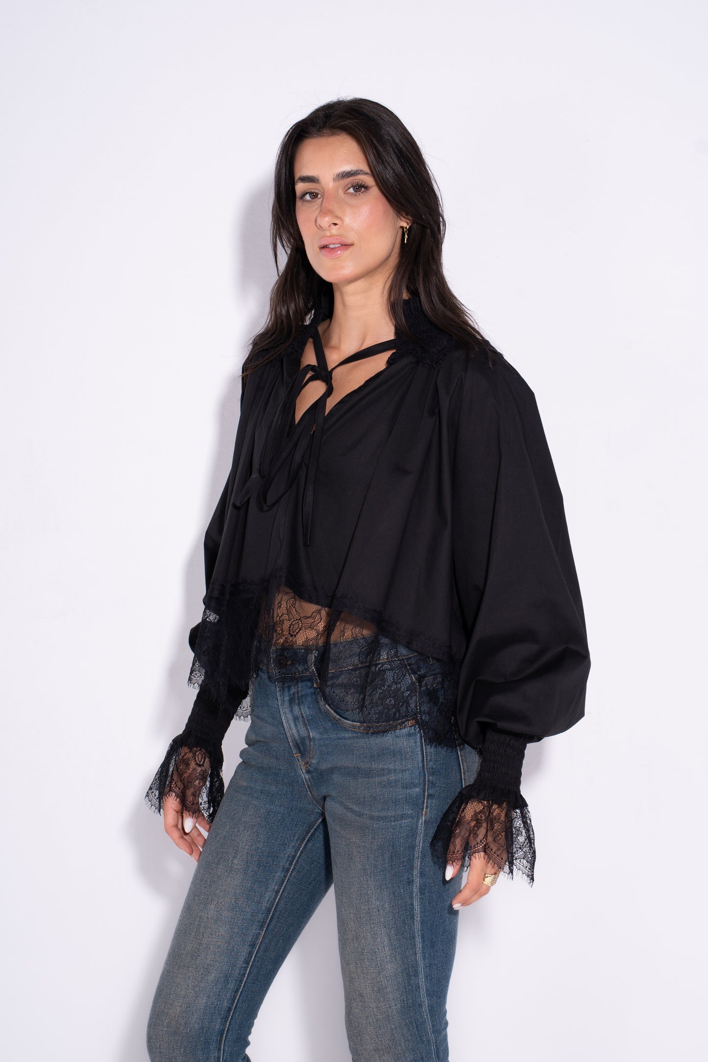 The Lace Up Blouse- Black