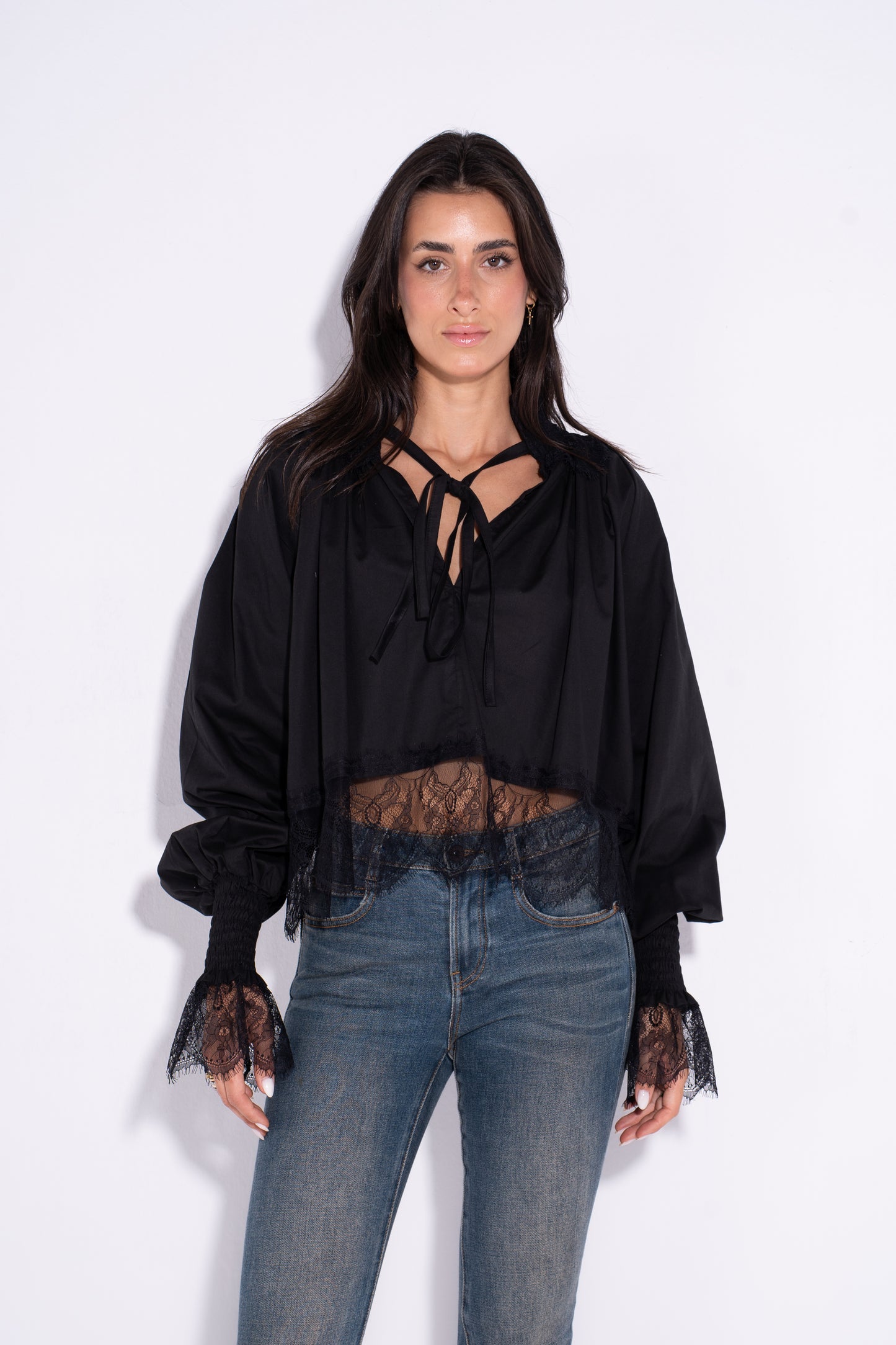The Lace Up Blouse- Black