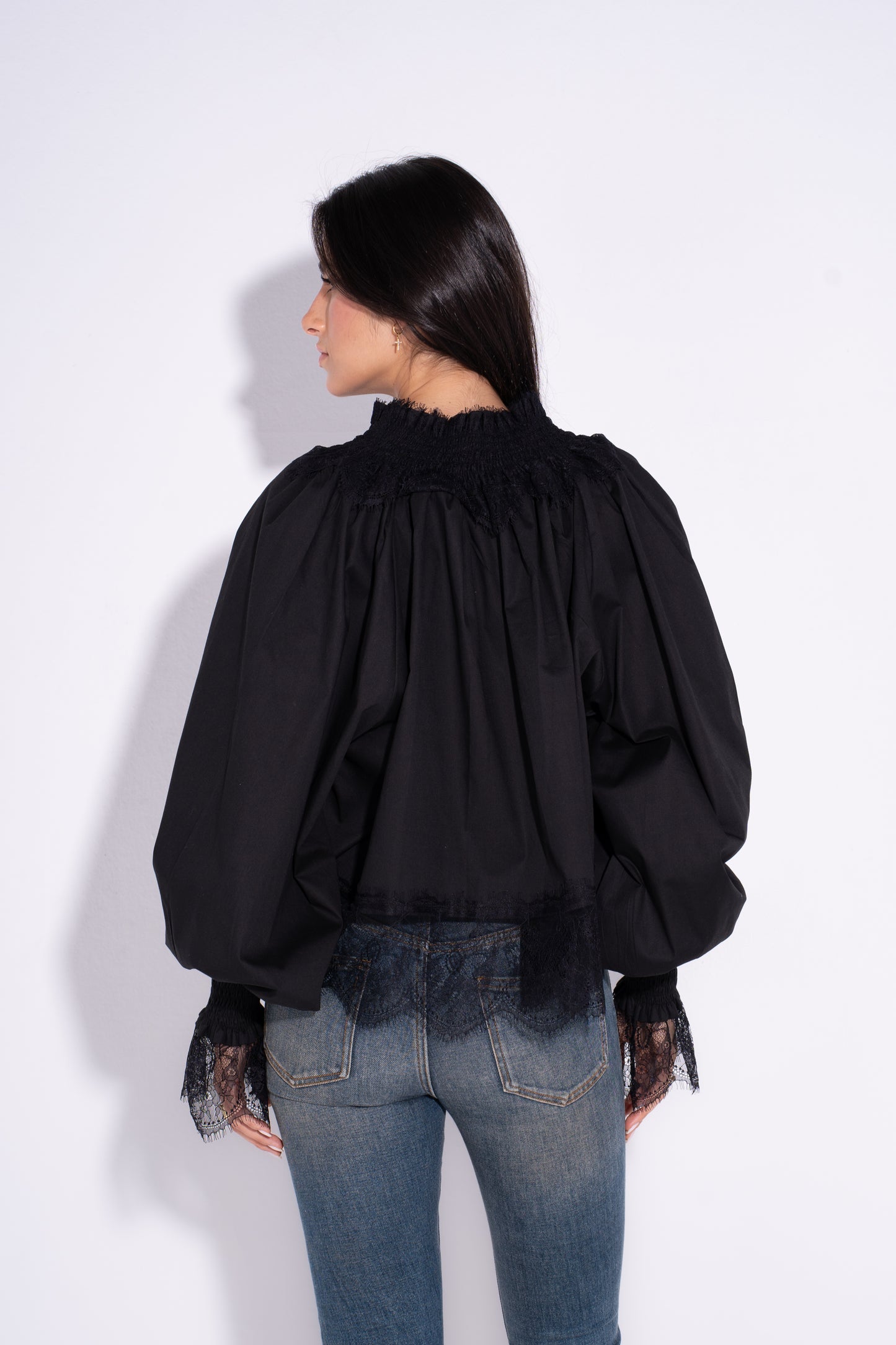 The Lace Up Blouse- Black