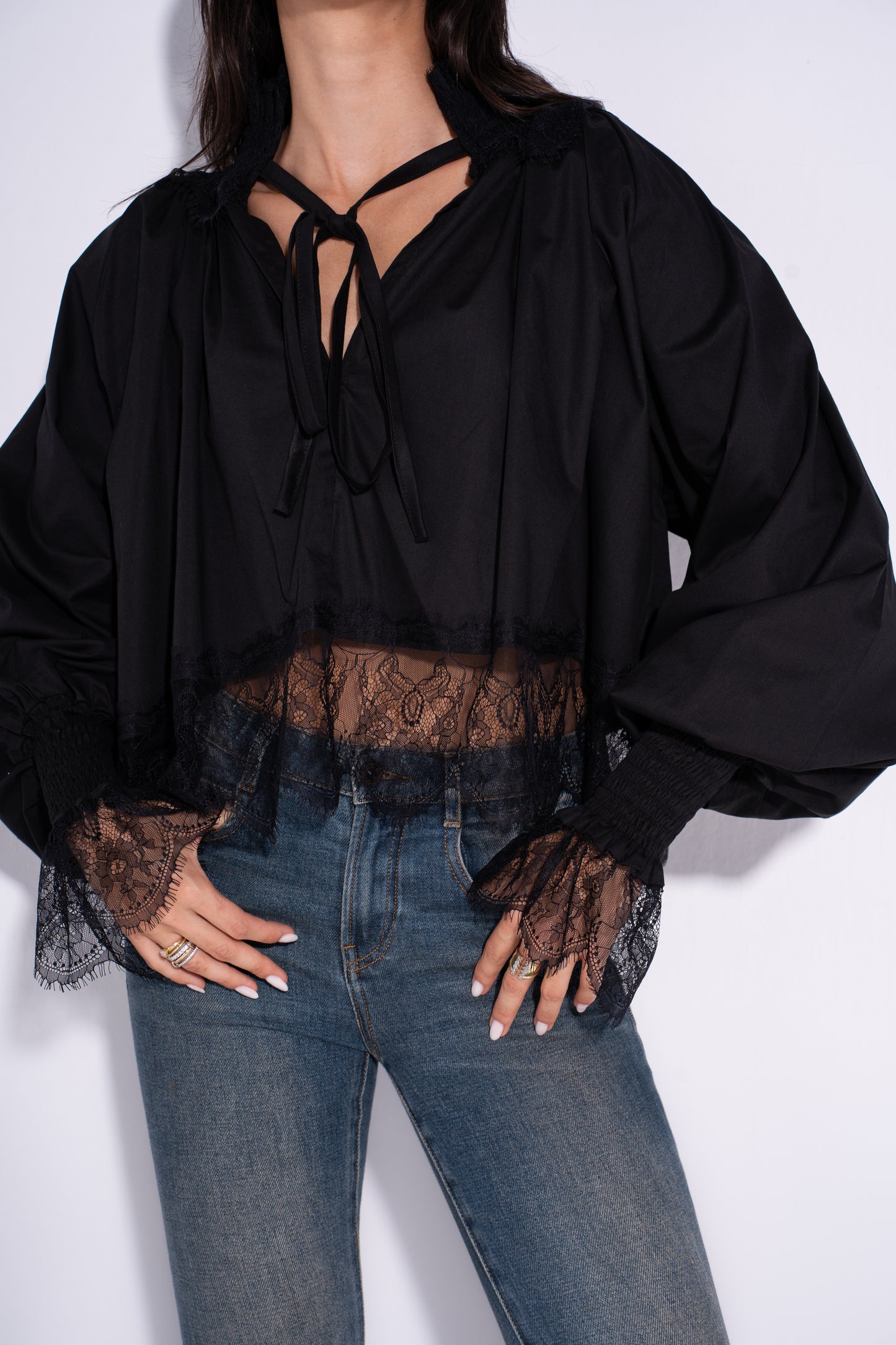 The Lace Up Blouse- Black