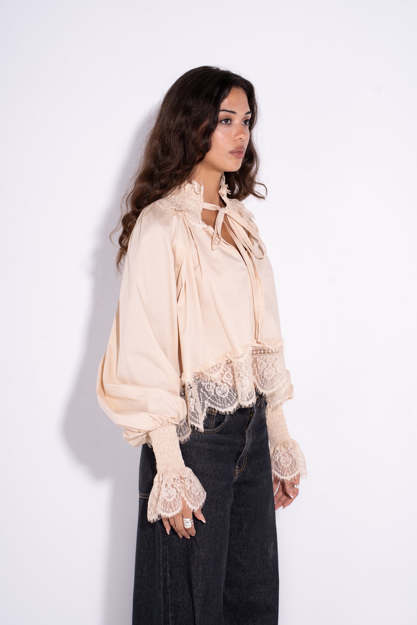 The Lace Up Blouse- Beige
