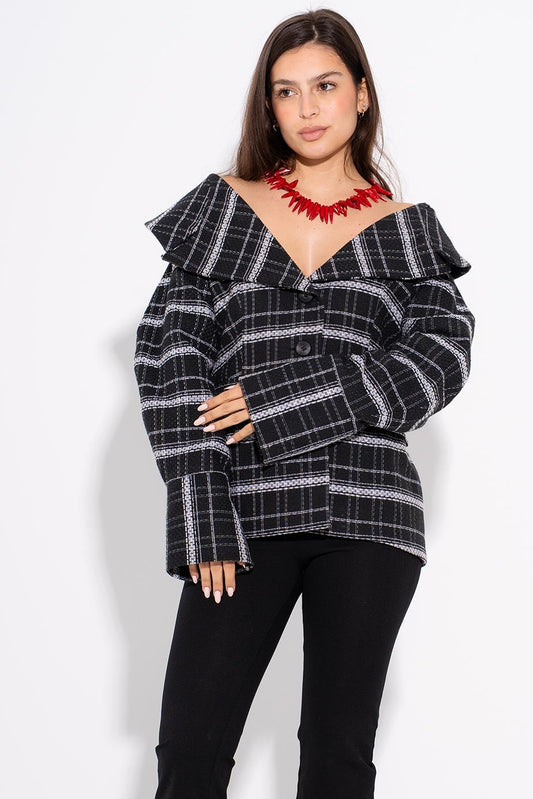 Plaid Tweed Blazer - Black