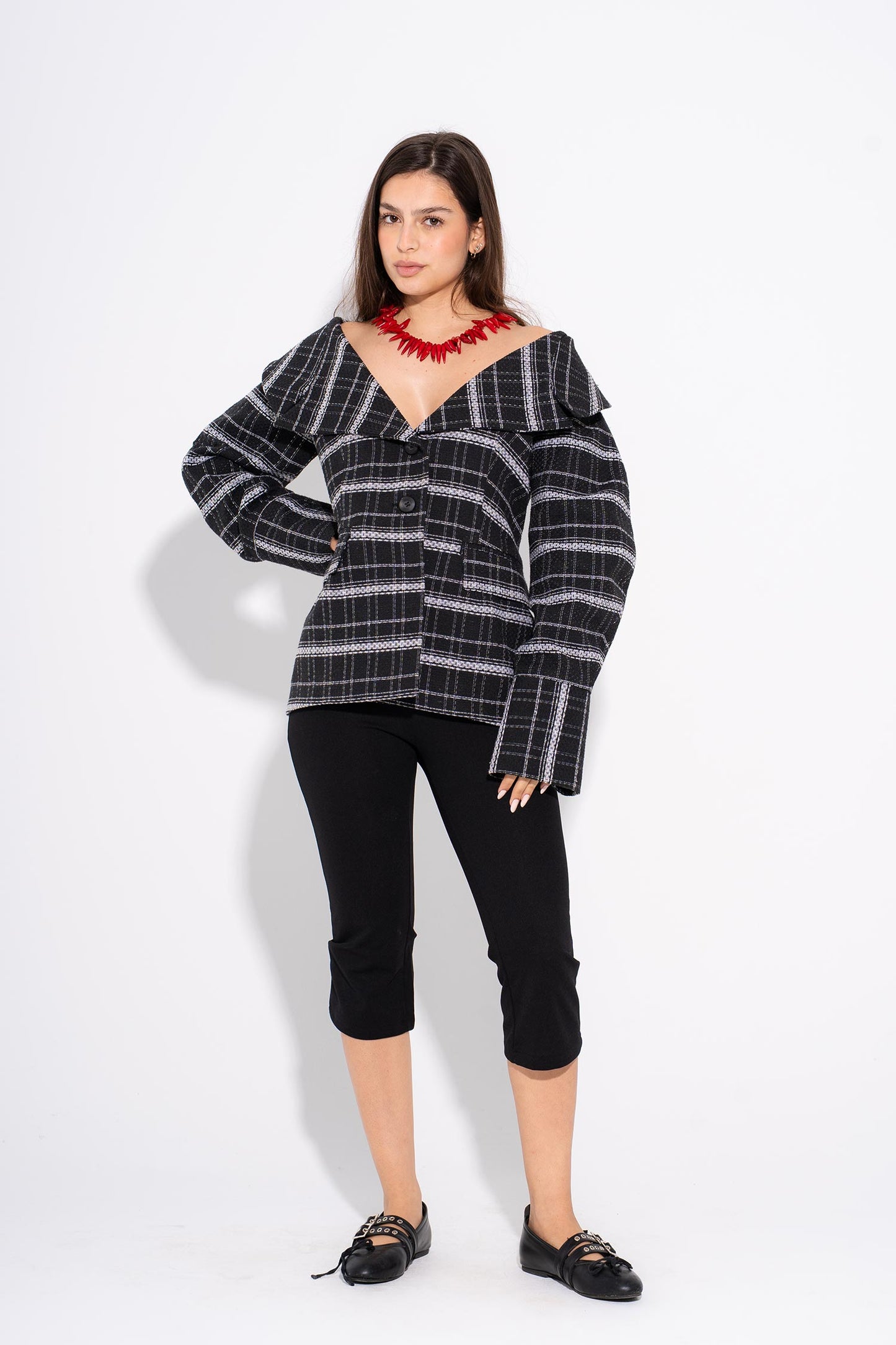 Plaid Tweed Blazer - Black