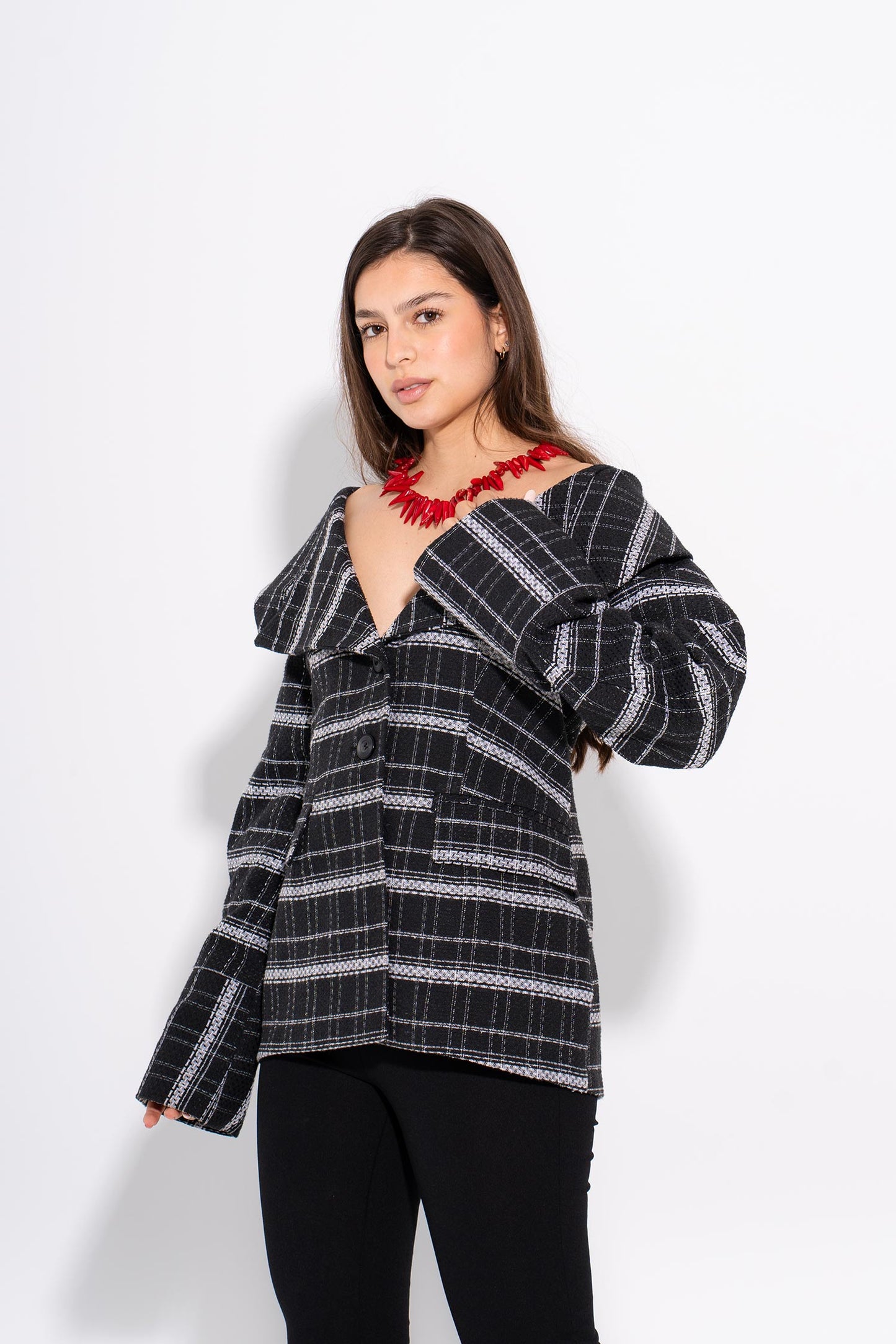 Plaid Tweed Blazer - Black