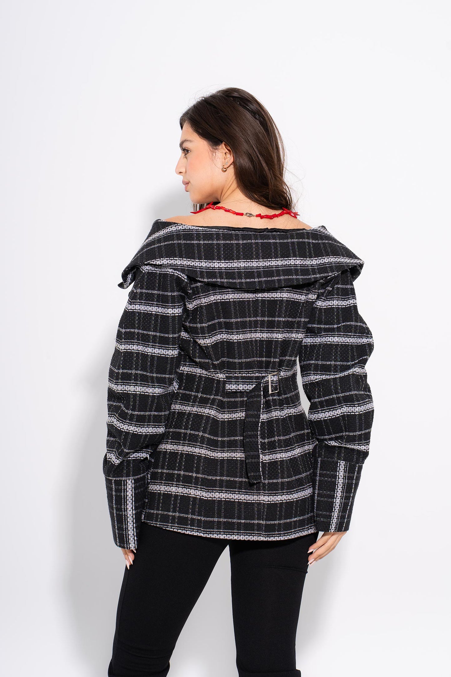 Plaid Tweed Blazer - Black