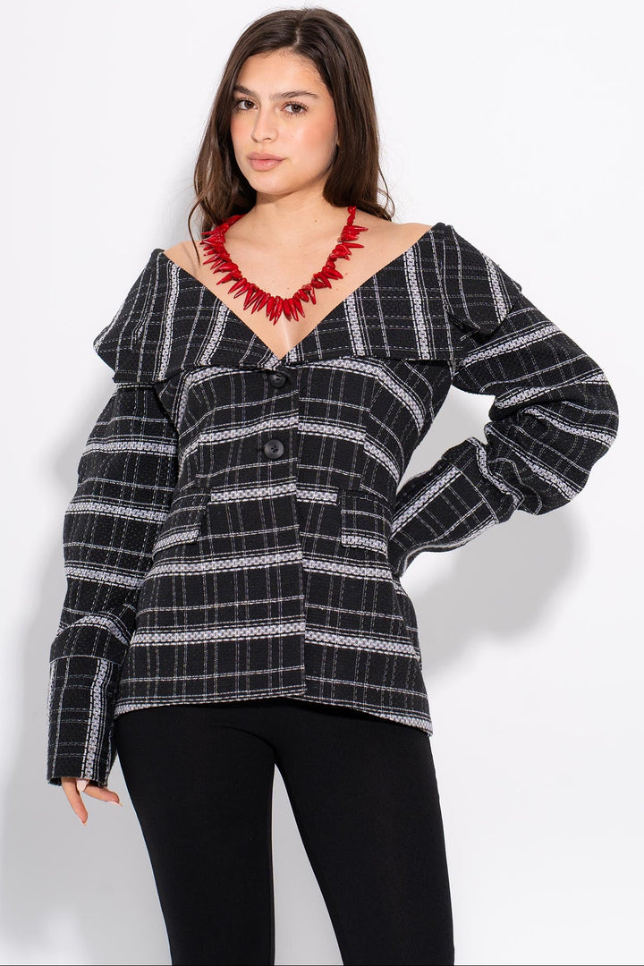 Plaid Tweed Blazer - Black