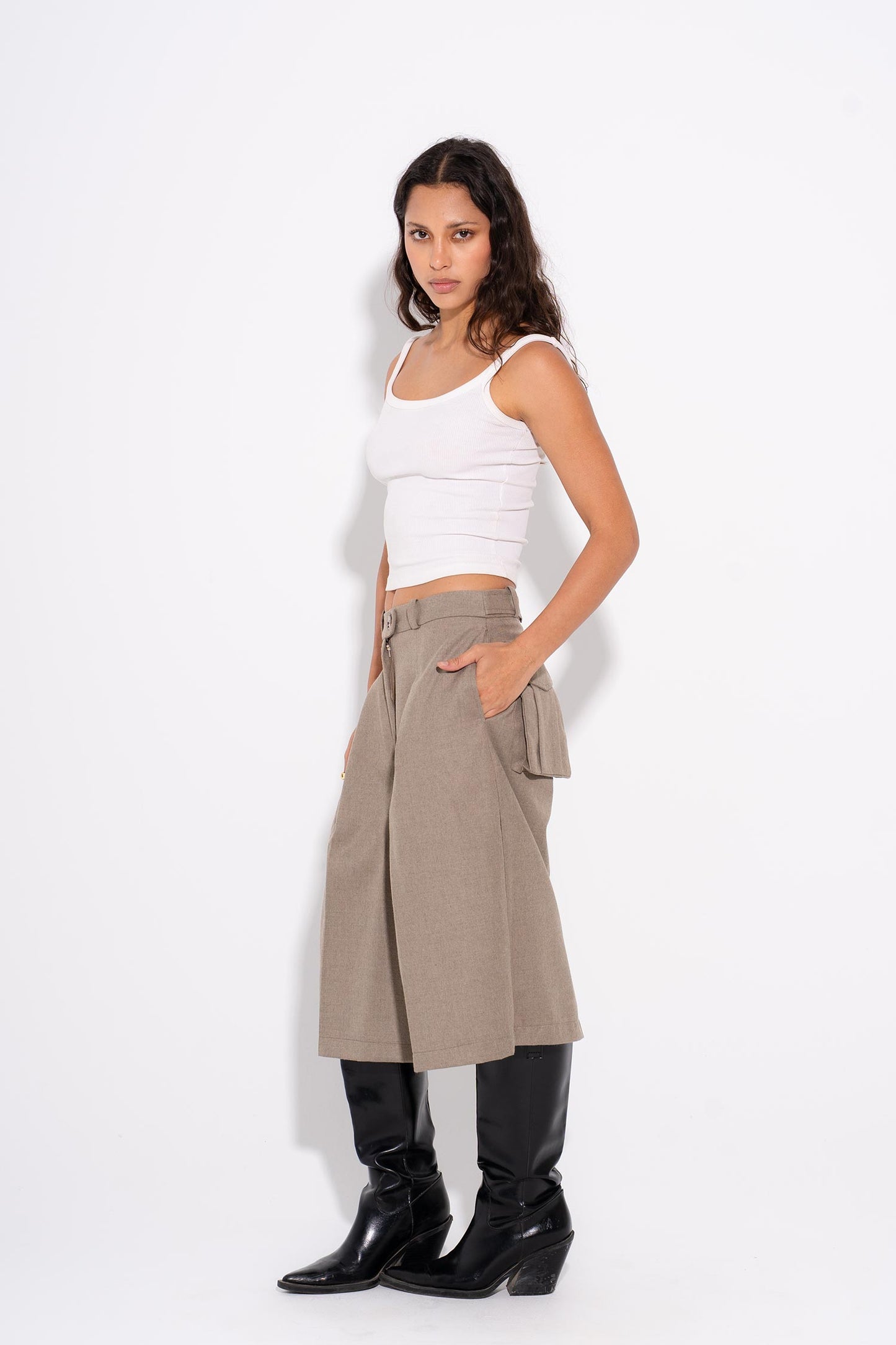 Taupe Statement Jorts- Beige