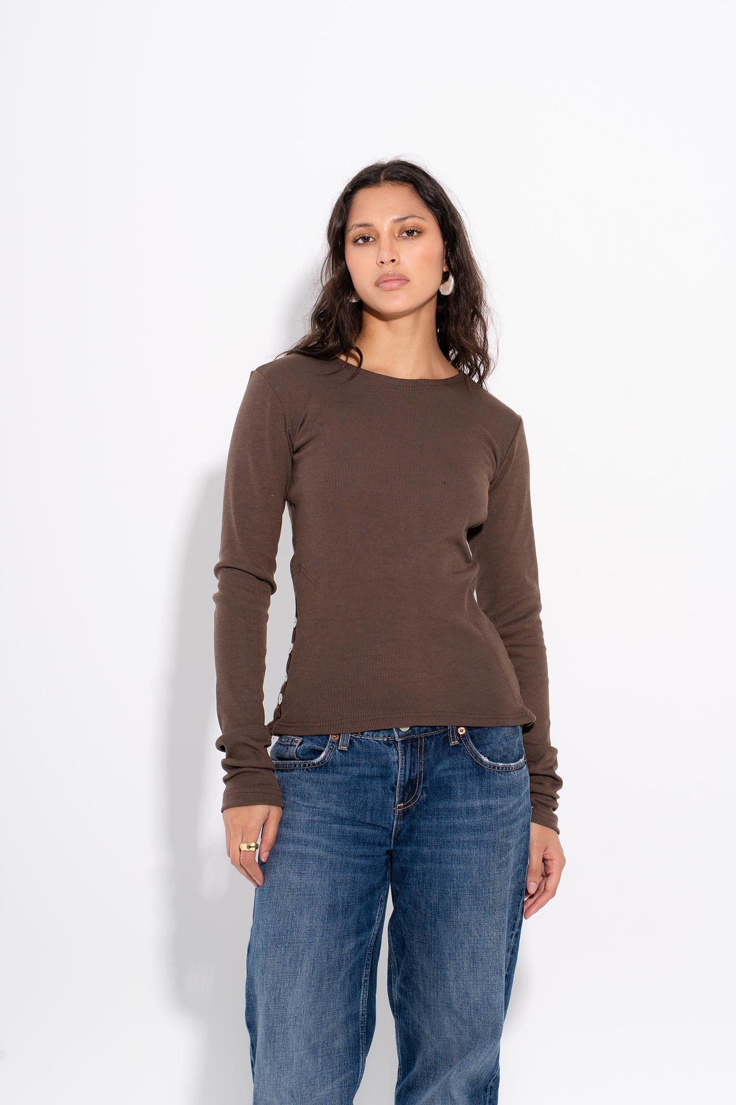 Cocoa Side-Button Tee - Cafe