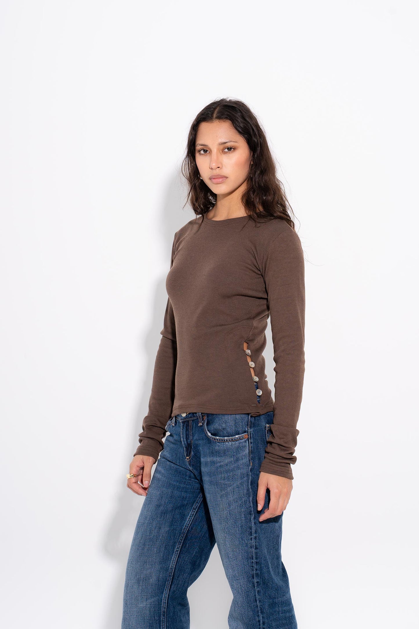 Cocoa Side-Button Tee - Cafe