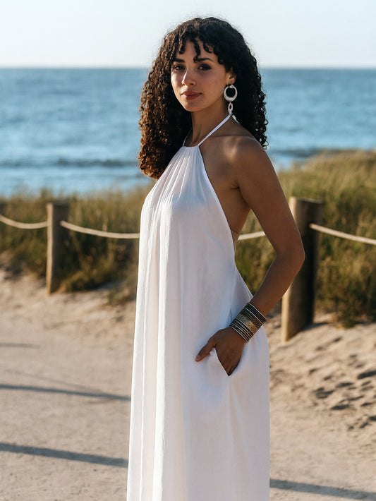 Halter Maxi Flow Dress - White