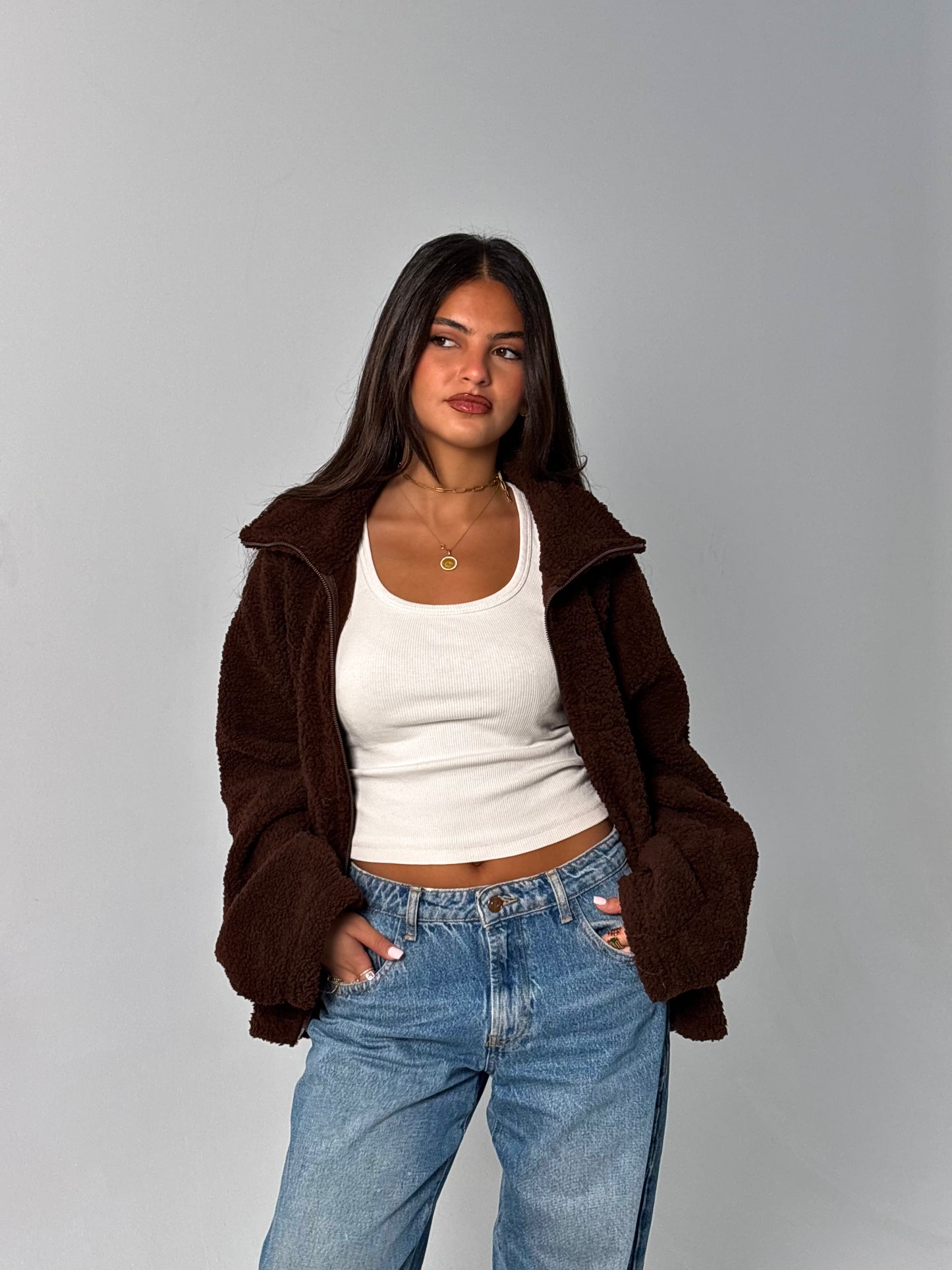 Teddy Fur Jacket - Brown