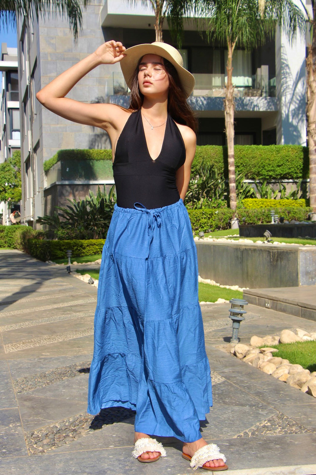 Flowy Summer Skirt - Denim Blue