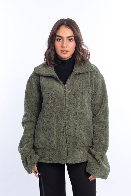 Teddy Fur Jacket - Olive