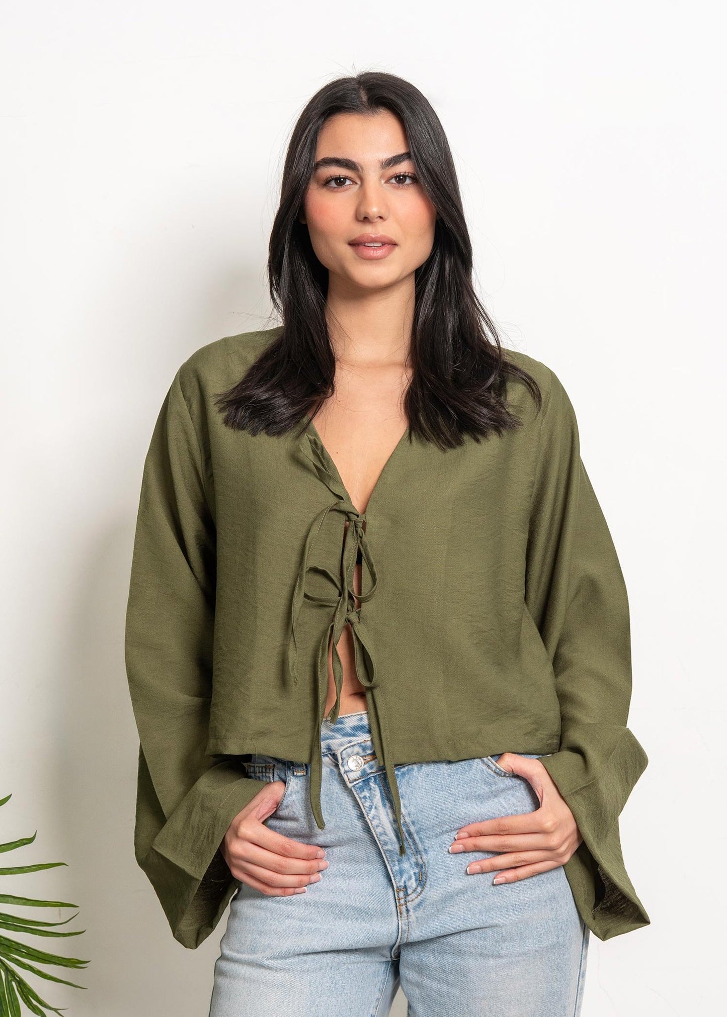 Boho Linen Shirt - Olive