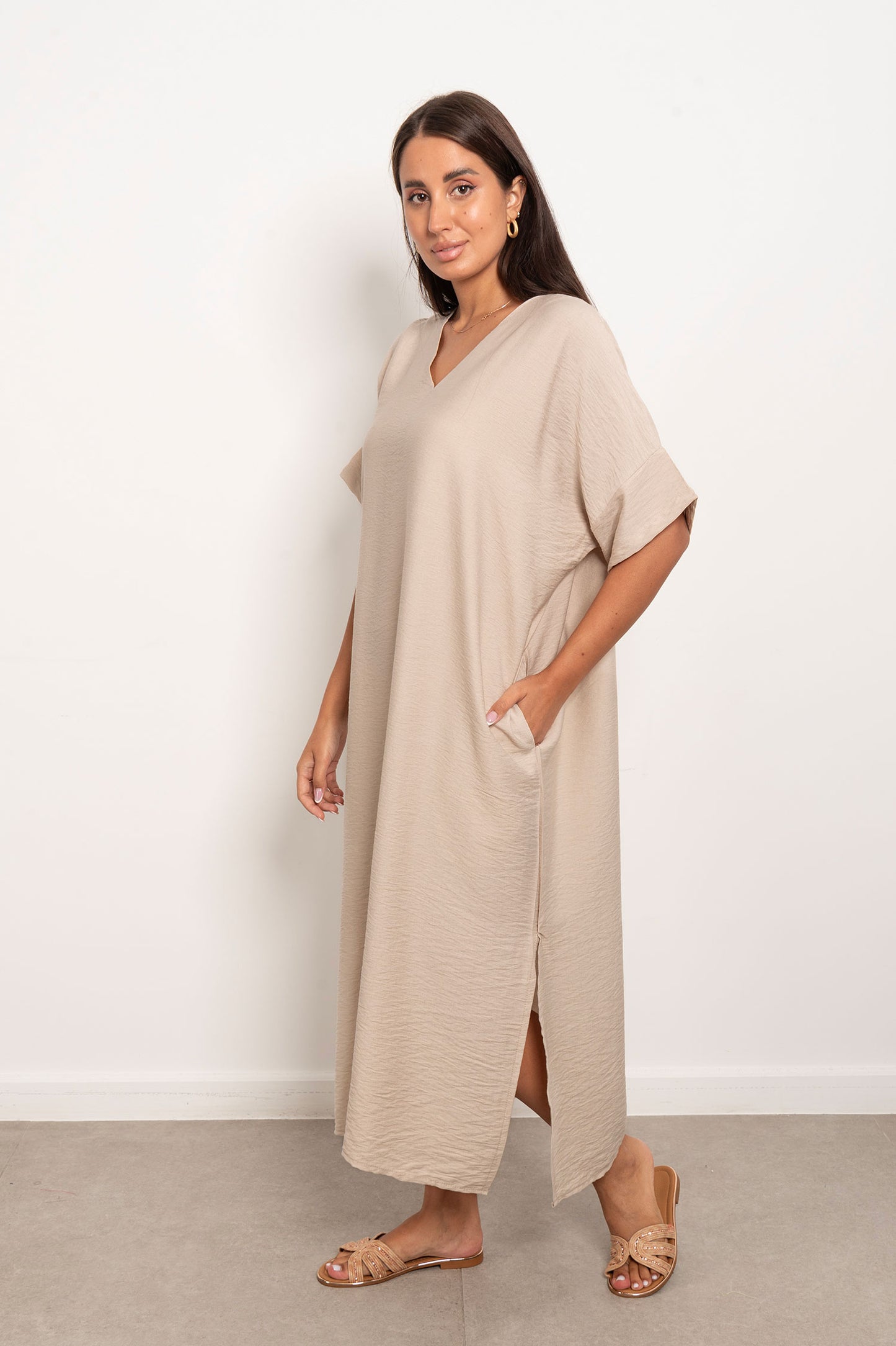 Basic Linen Dress - Beige