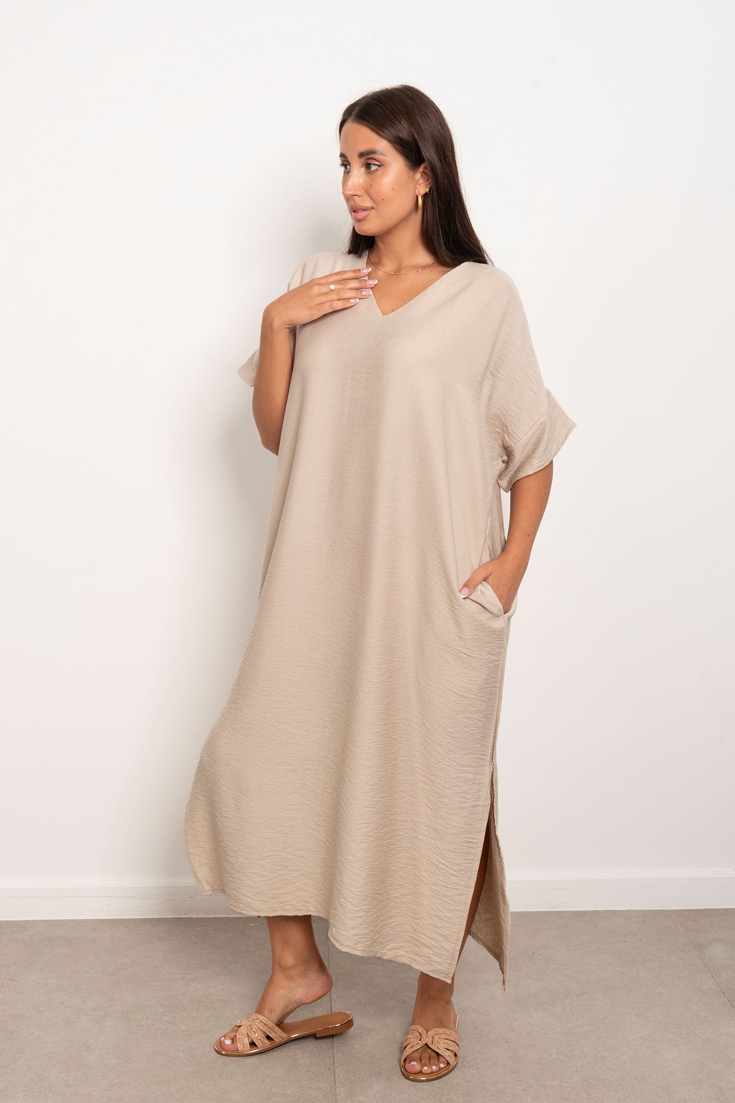 Basic Linen Dress - Beige