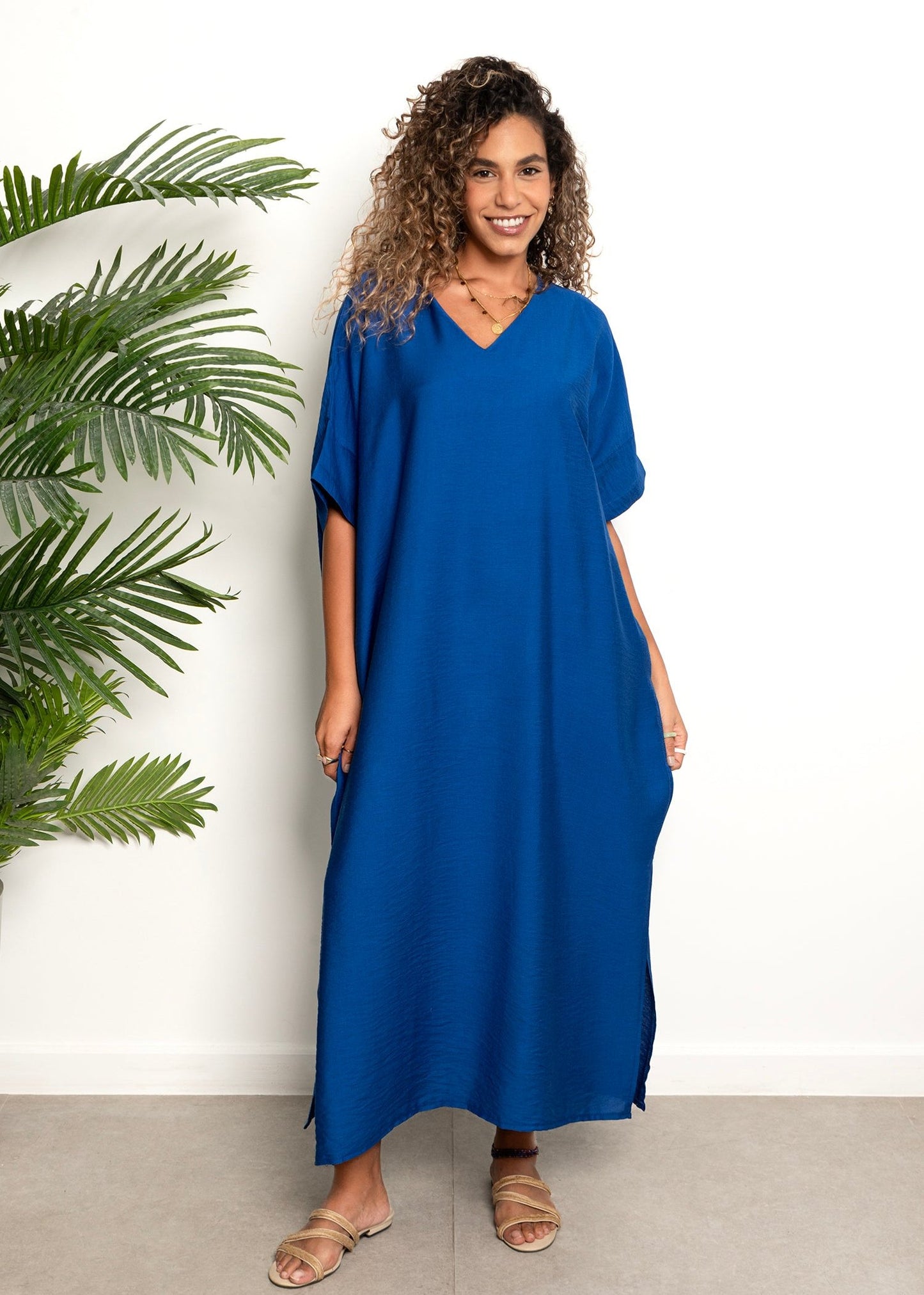 Basic Linen Dress - Royal Blue