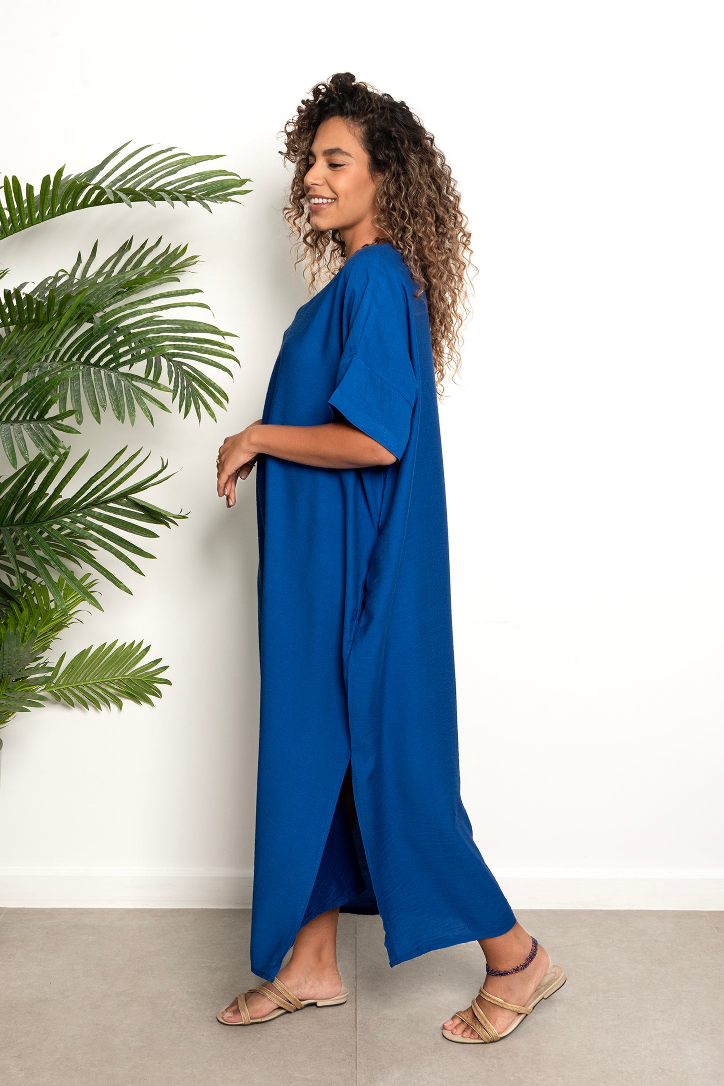 Basic Linen Dress - Royal Blue