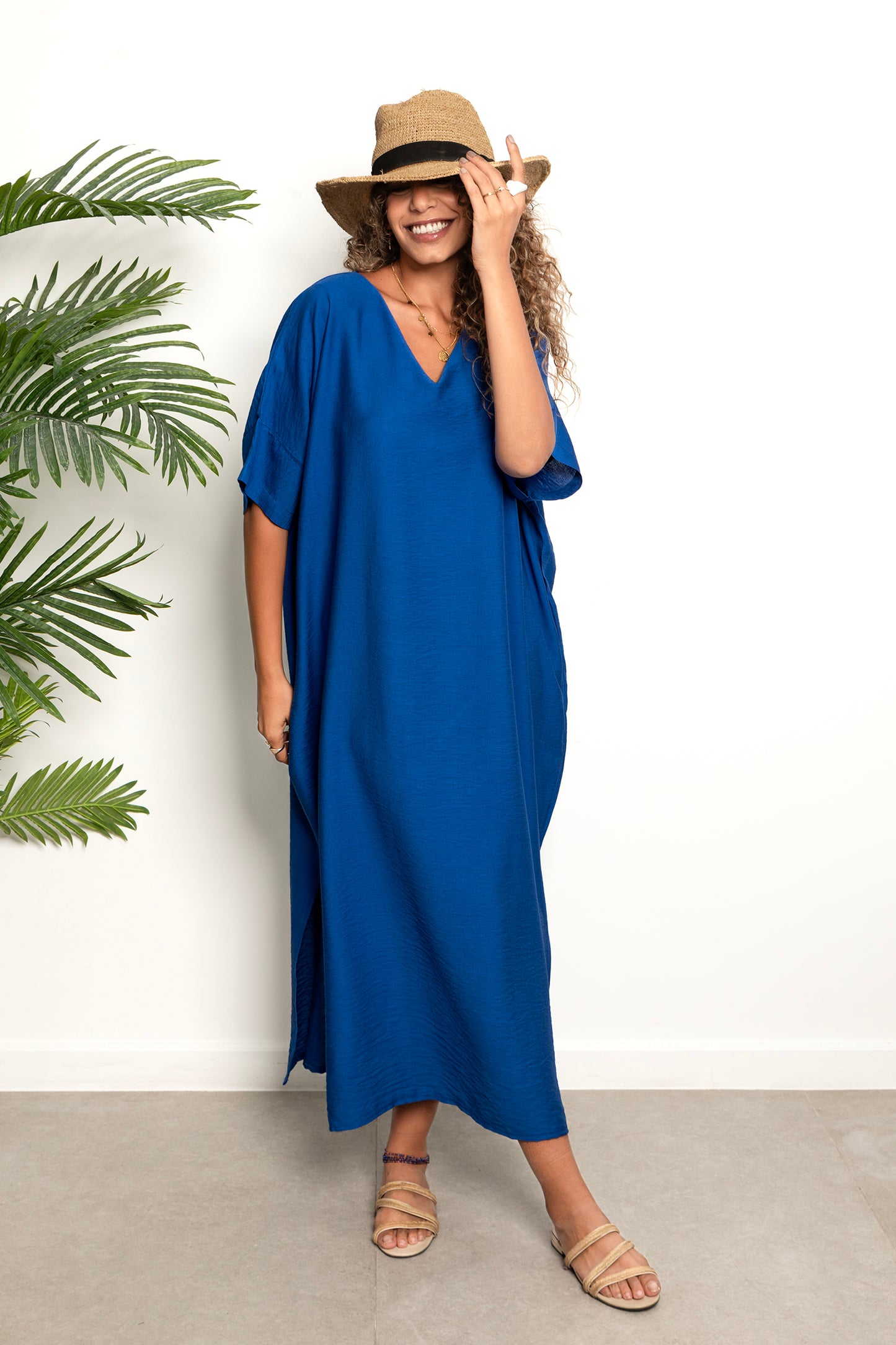 Basic Linen Dress - Royal Blue